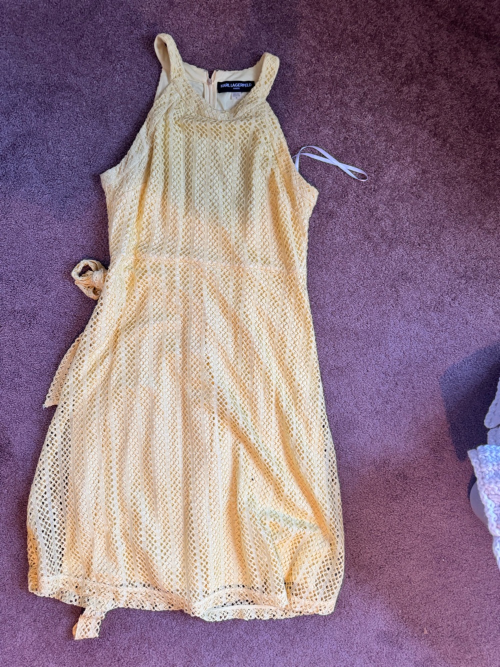 Karl Lagerfeld Pale Yellow Crochet Midi Dress